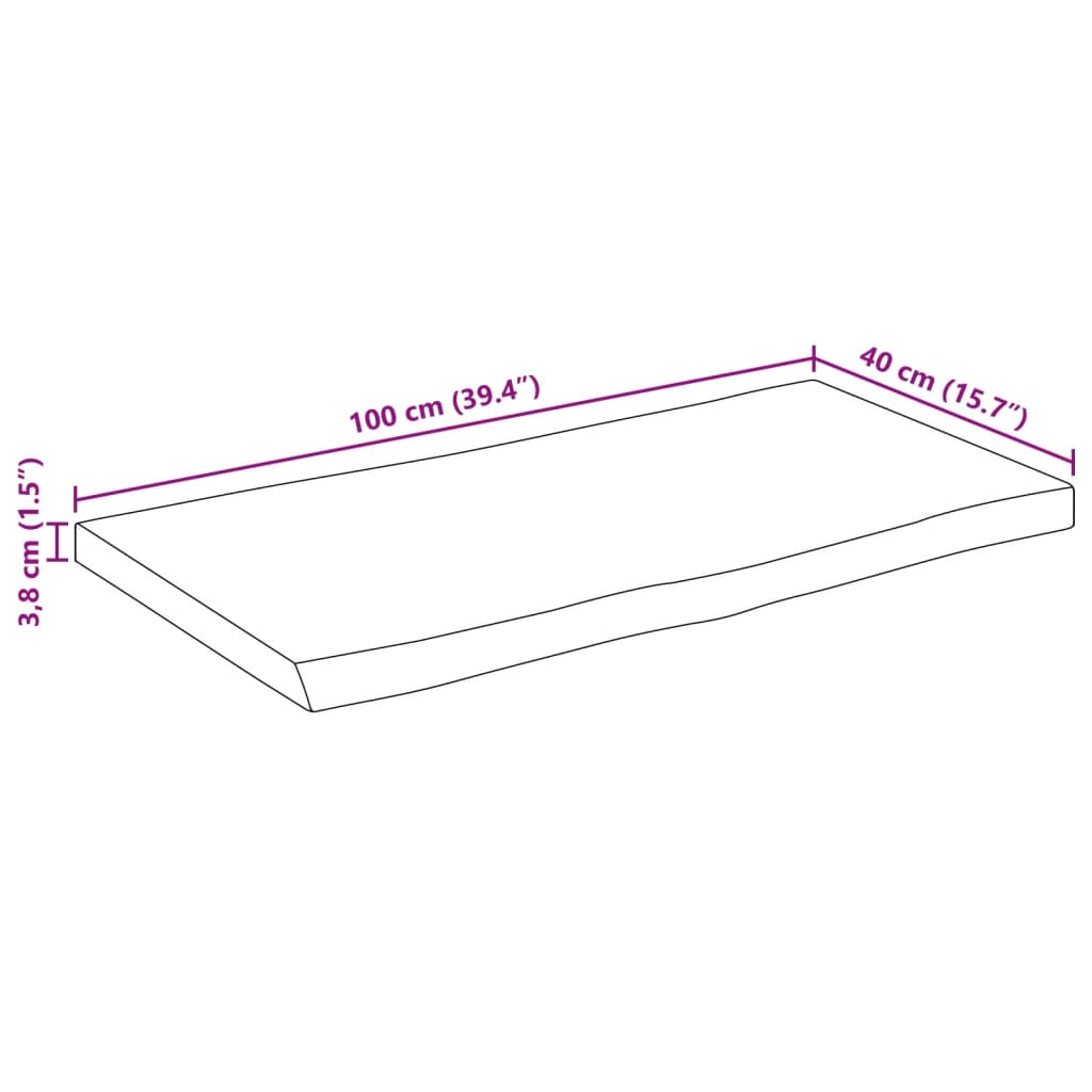 Blat masă 100x40x3,8 cm dreptunghiular lemn acacia margine vie