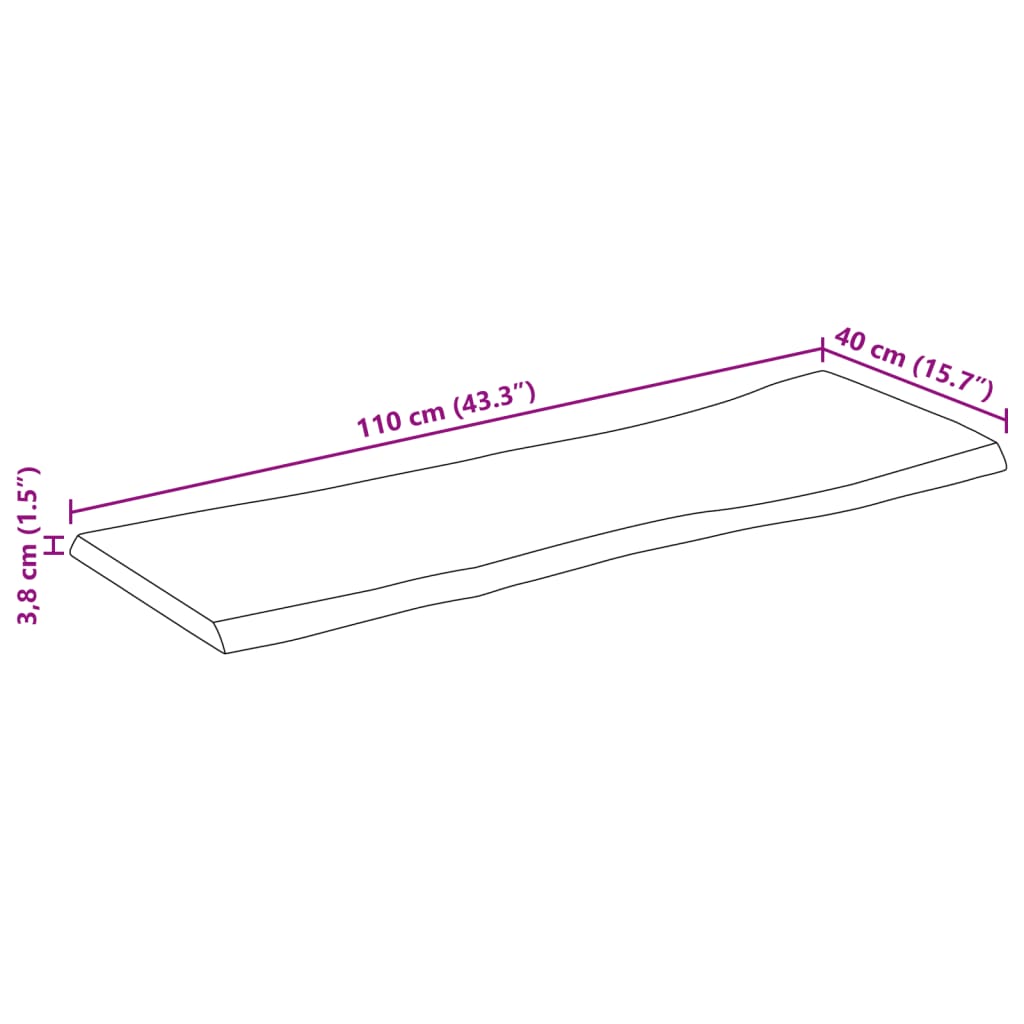 Blat masă 110x40x3,8 cm dreptunghiular lemn acacia margine vie