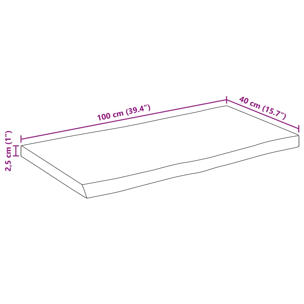 Blat masă, contur natural, 100x40x2,5 cm, lemn masiv mango brut