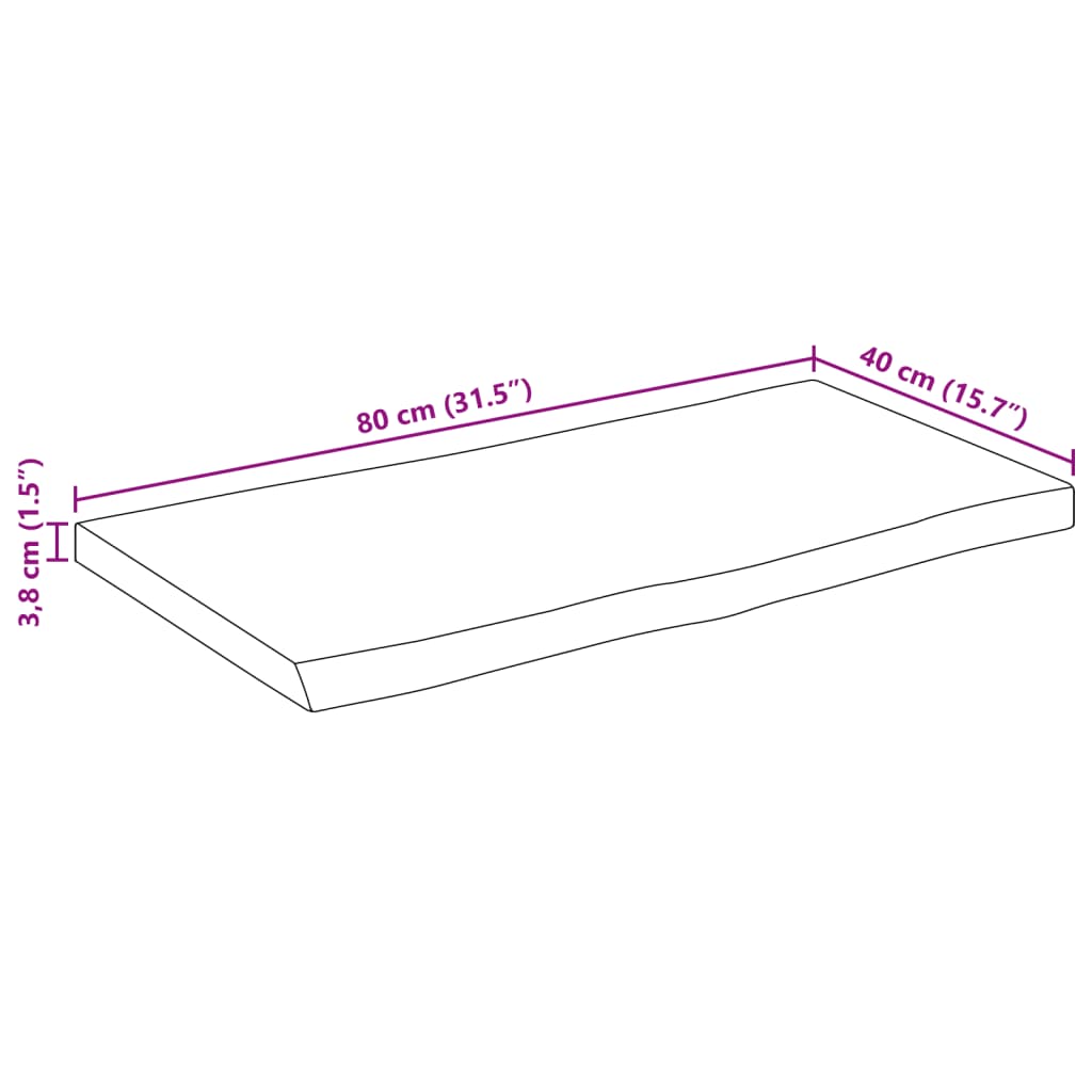 Blat masă cu margini, 80x40x3,8 cm, lemn masiv mango