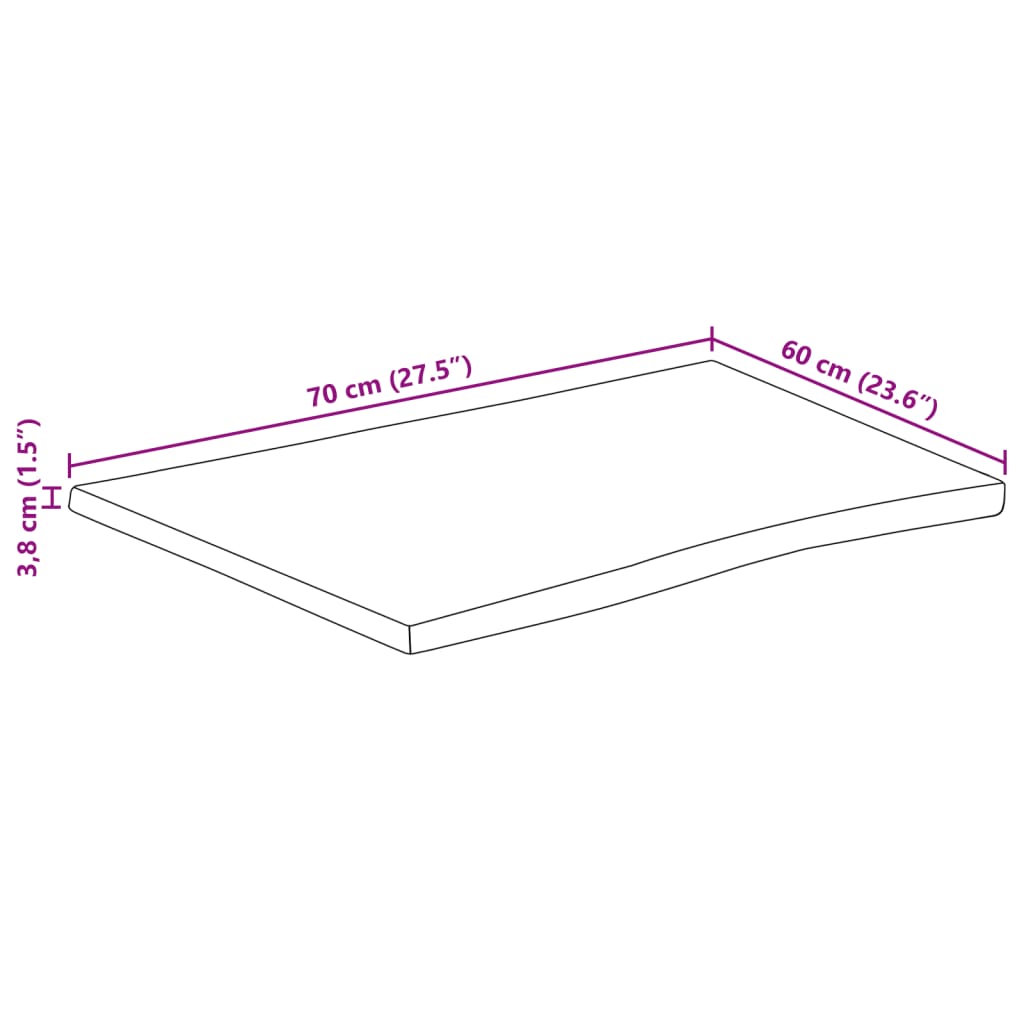 Blat masă cu margini, 70x60x3,8 cm, lemn masiv mango