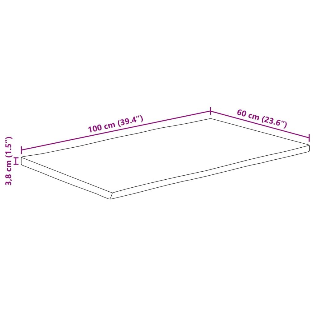 Blat masă cu margini, 100x60x3,8 cm, lemn masiv mango