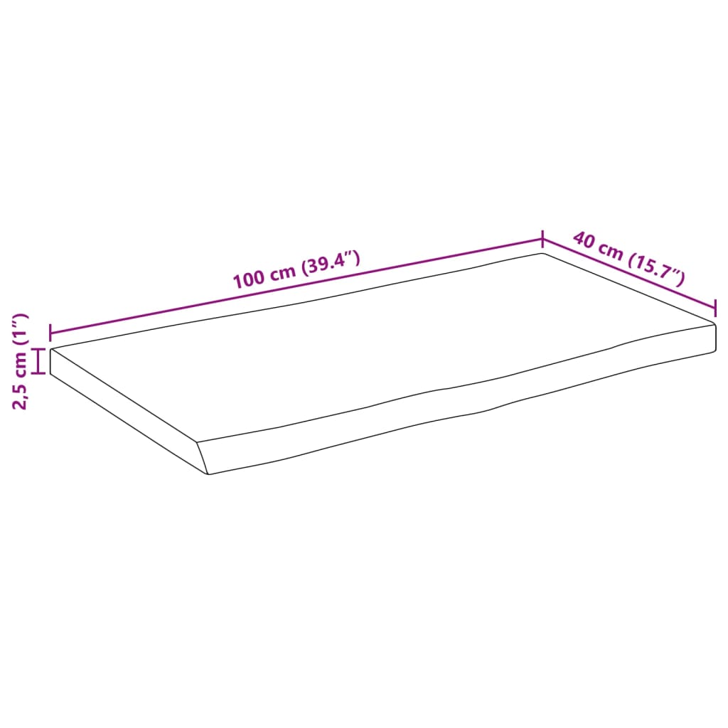 Blat masă cu margini naturale, 100x40x2,5 cm, lemn masiv mango