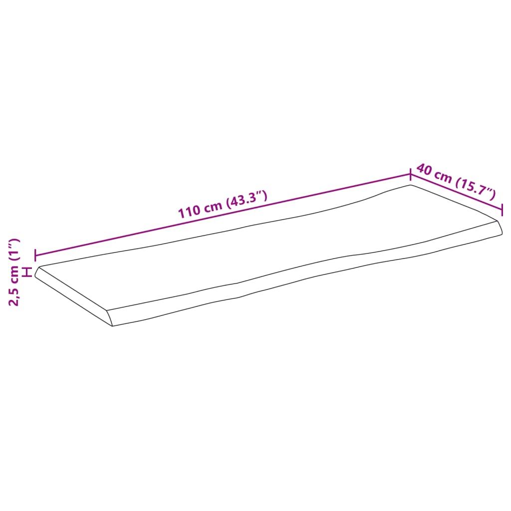 Blat masă cu margini naturale, 110x40x2,5 cm, lemn masiv mango