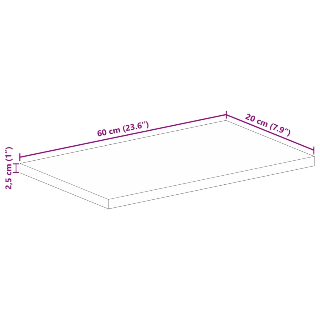 Blat masă 60x20x2,5 cm lemn dreptunghiular acacia margine vie