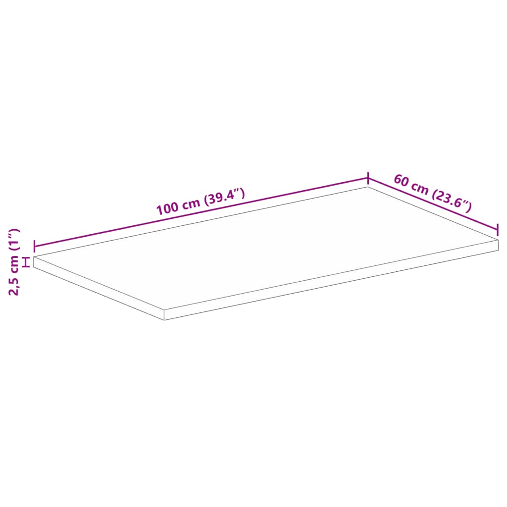 Blat masă 100x60x2,5 cm dreptunghiular lemn masiv mango brut