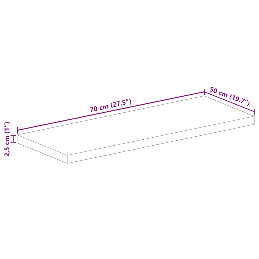 Blat masă 70x50x2,5 cm lemn masiv dreptunghiular de mango