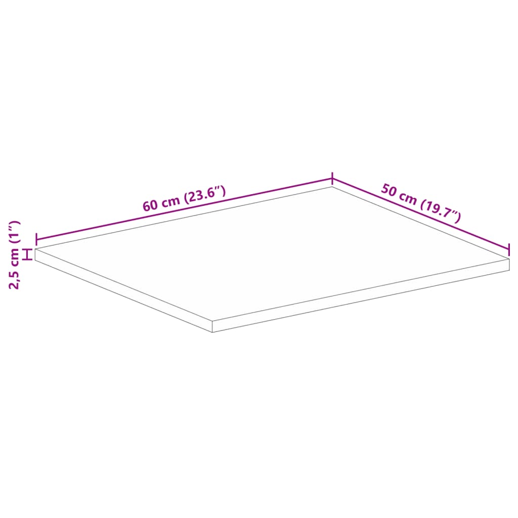 Blat masă 60x50x2,5 cm lemn masiv dreptunghiular de mango