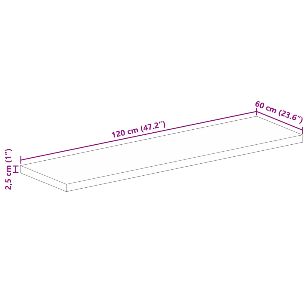 Blat de masă 120x60x2,5 cm dreptunghiular lemn masiv de mango