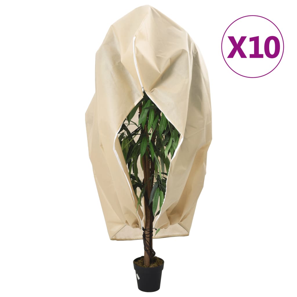 Protecții fleece pt plante, fermoar, 10 buc, 70 g/m² 1,2x1,8 m