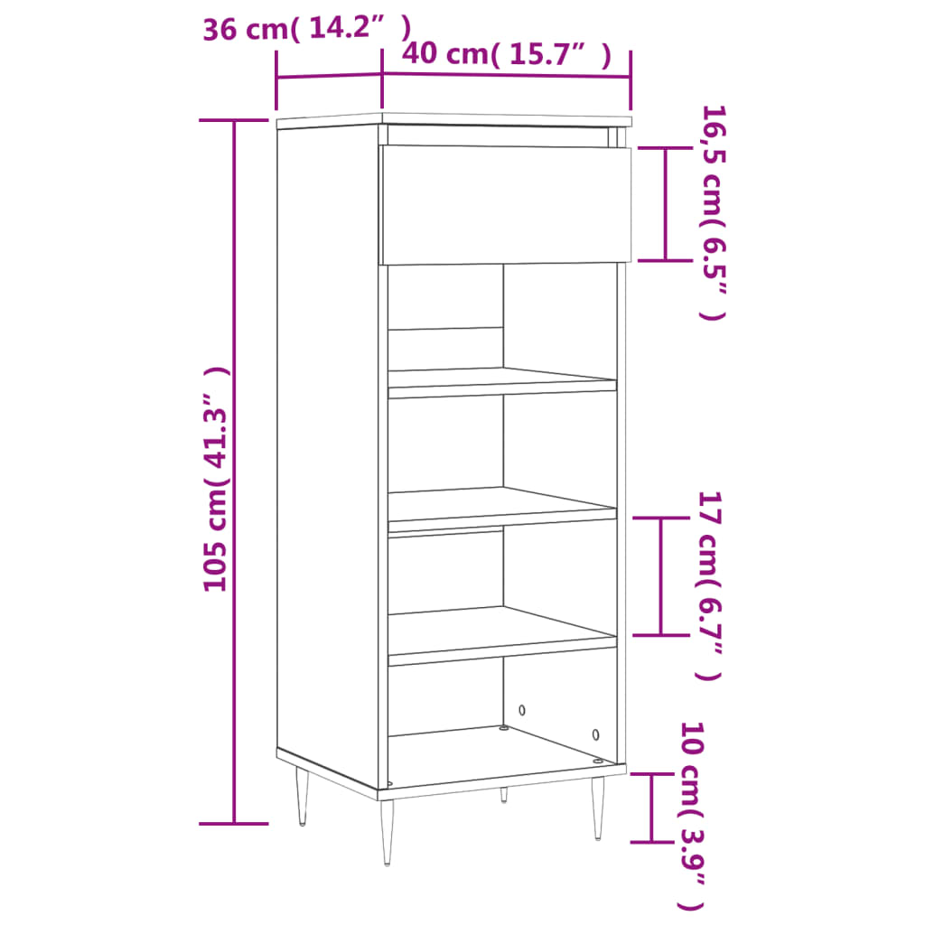 Pantofar, stejar sonoma, 40x36x105 cm, lemn prelucrat