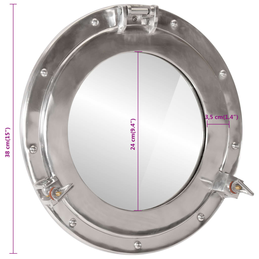 Oglindă hublou de perete Ø38cm aluminiu și sticlă