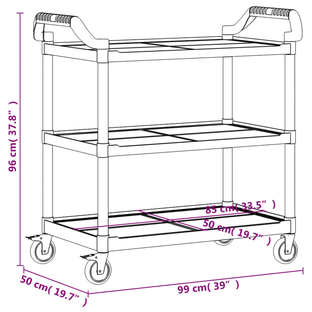 Cărucior cu 3 niveluri, gri, 99x50x96 cm, aluminiu