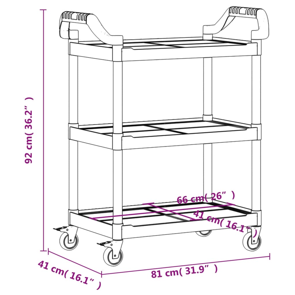 Cărucior cu 3 niveluri, gri, 81x41x92 cm, aluminiu