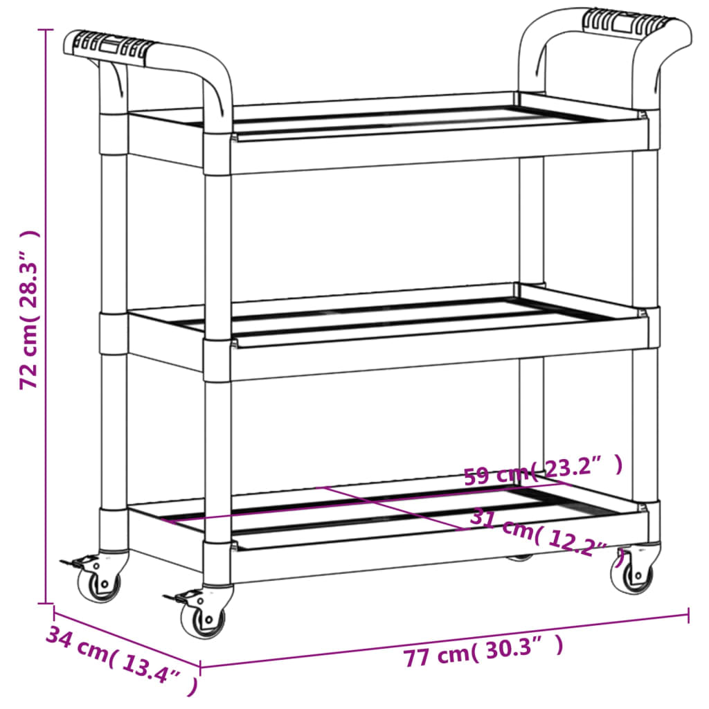 Cărucior cu 3 niveluri, gri, 77x34x72 cm, aluminiu