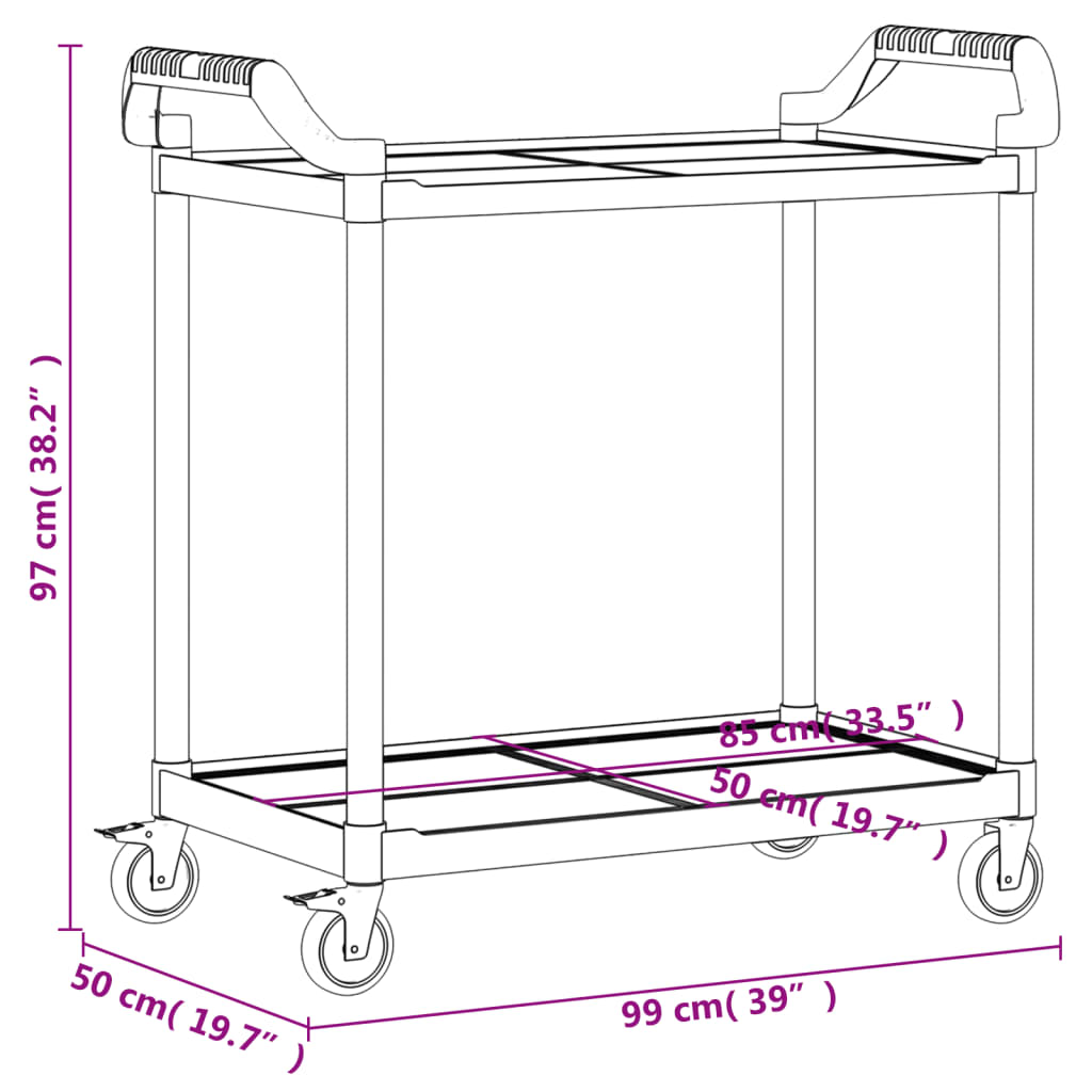 Cărucior cu 2 niveluri, gri, 99x50x97 cm, aluminiu