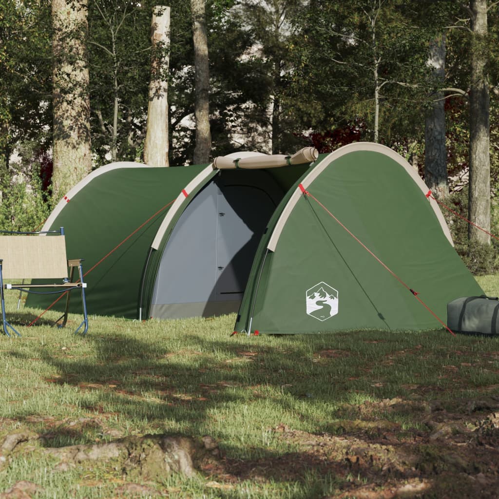 Cort de camping tunel pentru 4 persoane, verde, impermeabil