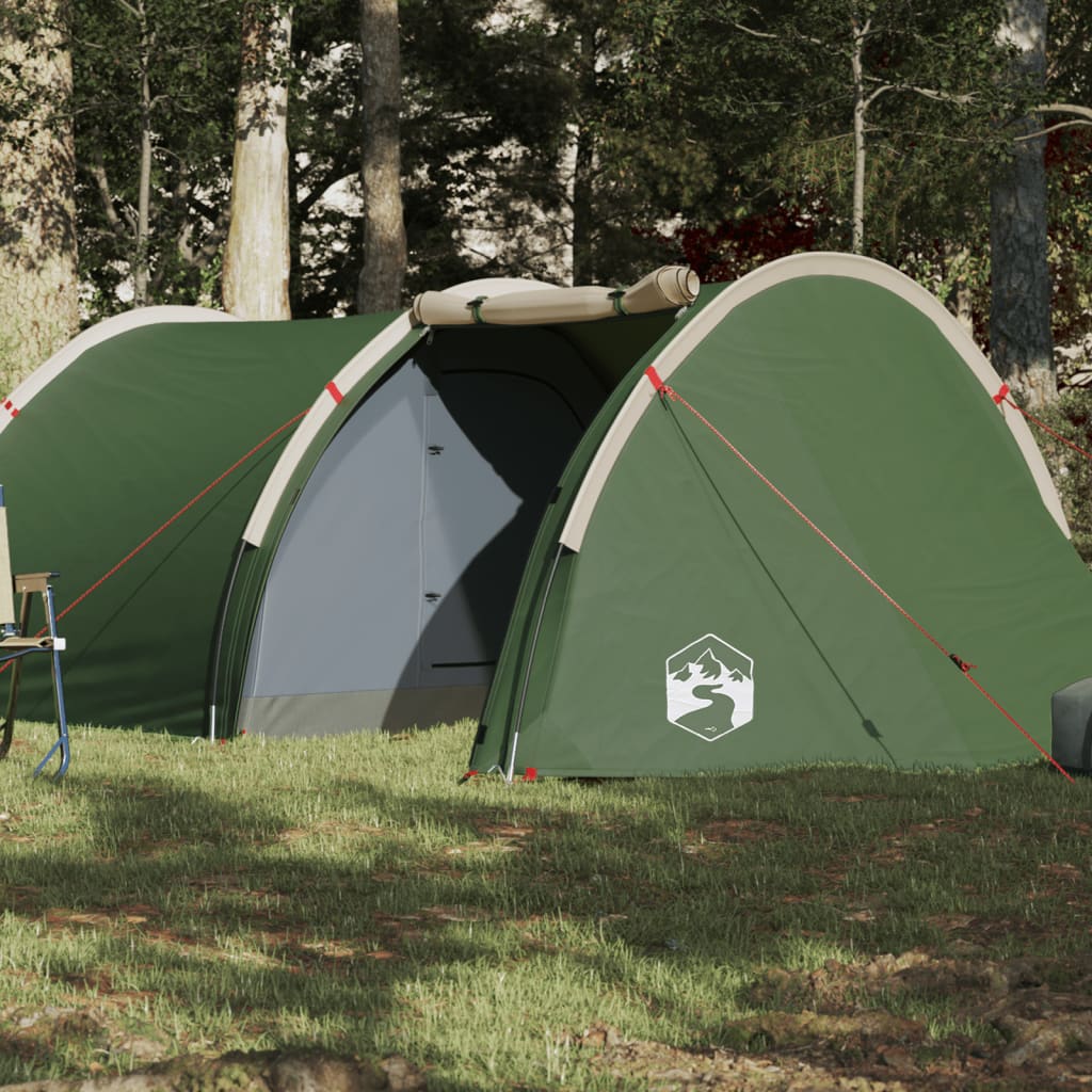 Cort de camping tunel pentru 4 persoane, verde, impermeabil