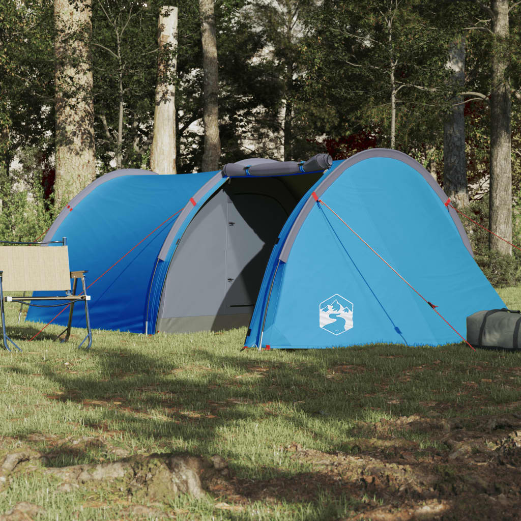 Cort de camping tunel pentru 4 persoane, albastru, impermeabil