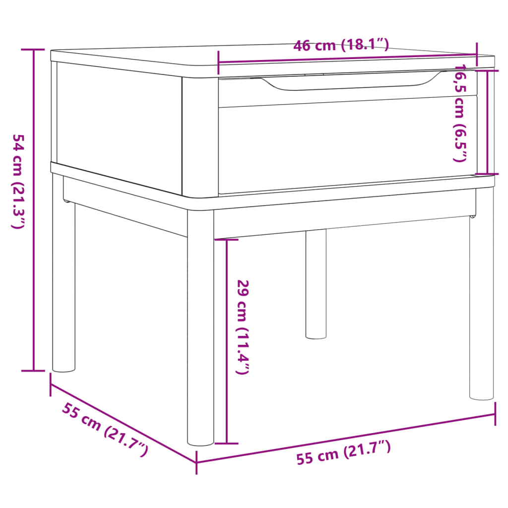 Măsuță de veioză FLORO gri 55x55x54 cm lemn masiv pin