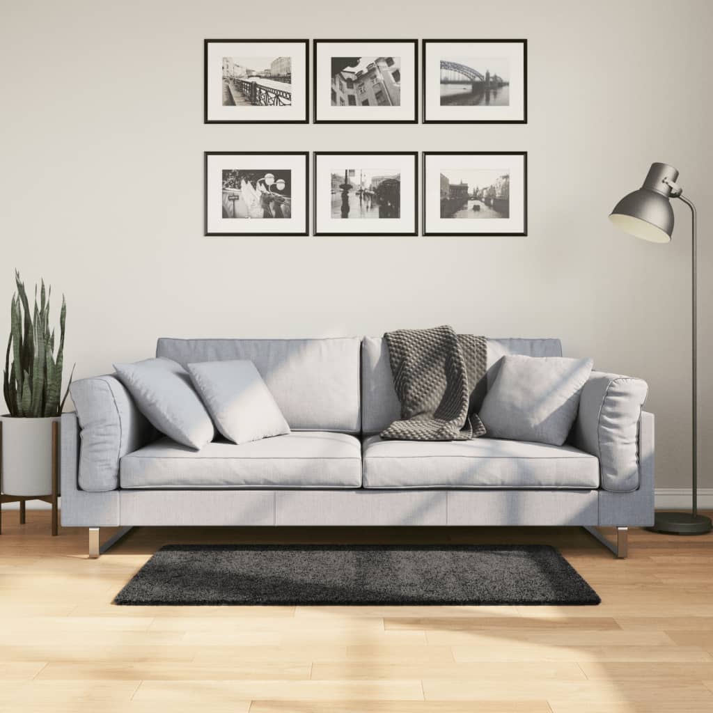 Covor pufos "PAMPLONA" cu fire înalte antracit modern 60x110 cm