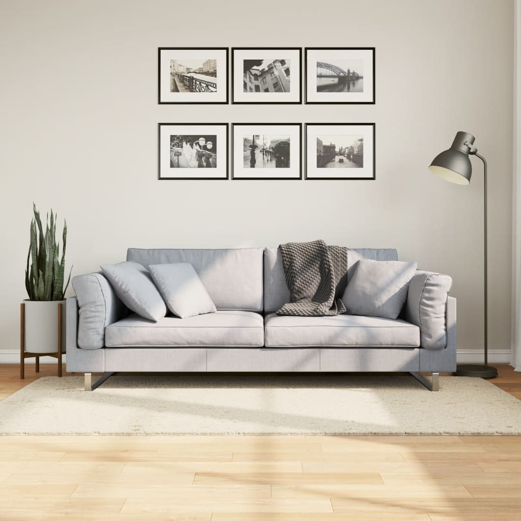 Covor pufos "PAMPLONA" cu fire înalte, crem modern, 80x150 cm