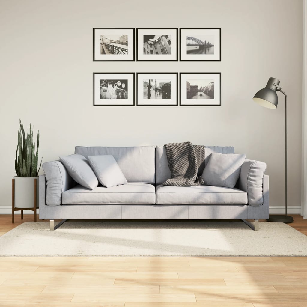 Covor pufos "PAMPLONA" cu fire înalte, crem modern, 100x200 cm