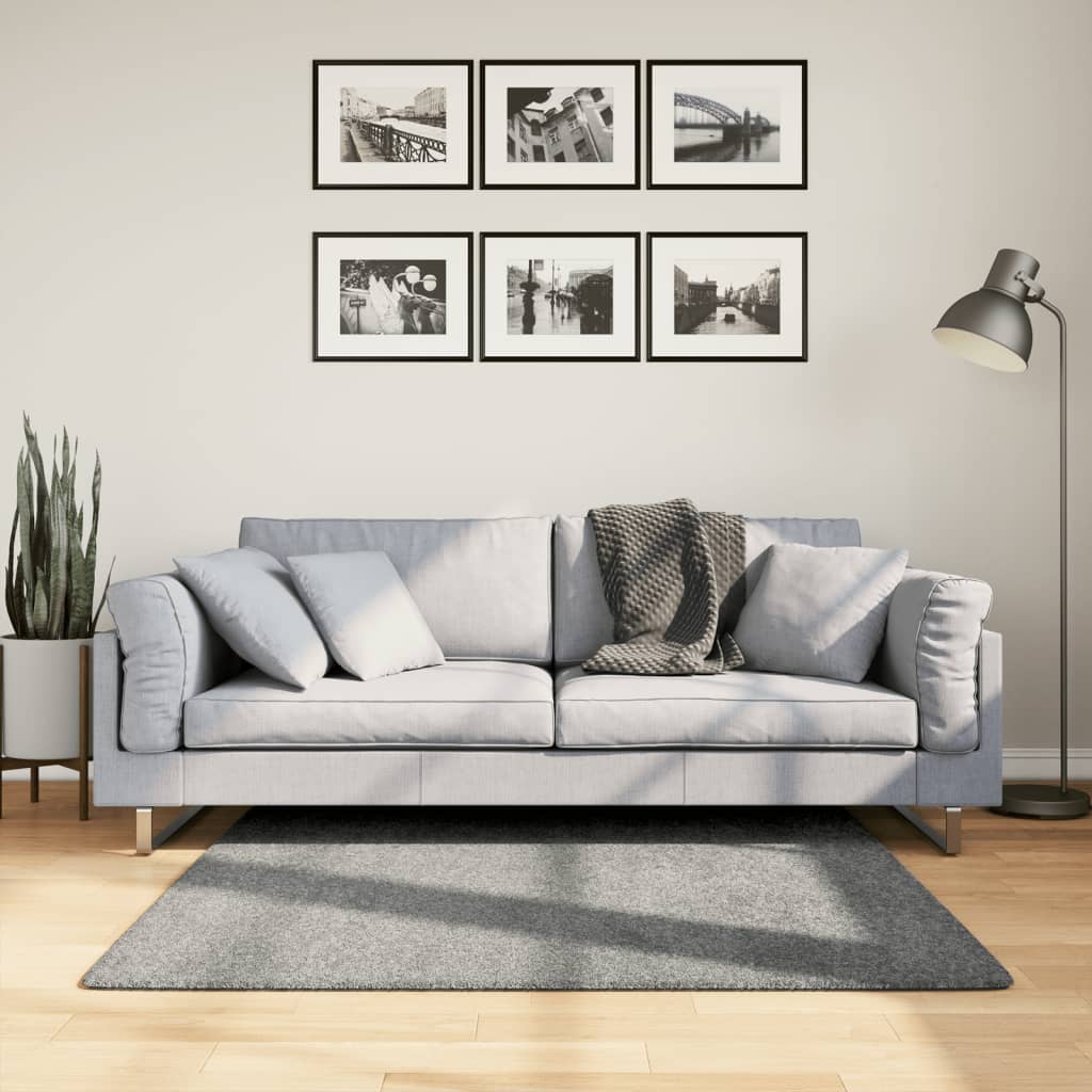 Covor pufos "PAMPLONA" cu fire înalte, gri modern, 120x120 cm