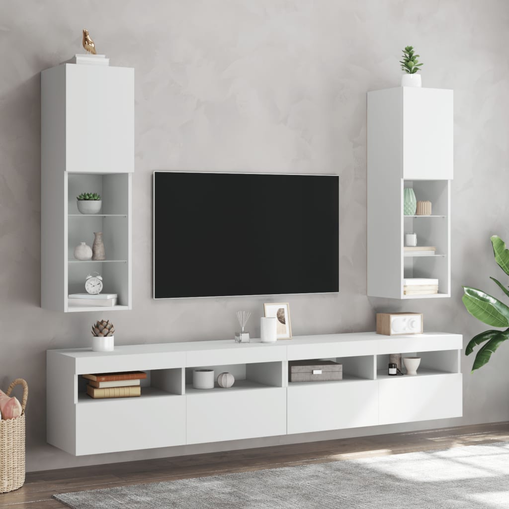 Comodă TV cu lumini LED, alb, 30,5x30x102 cm