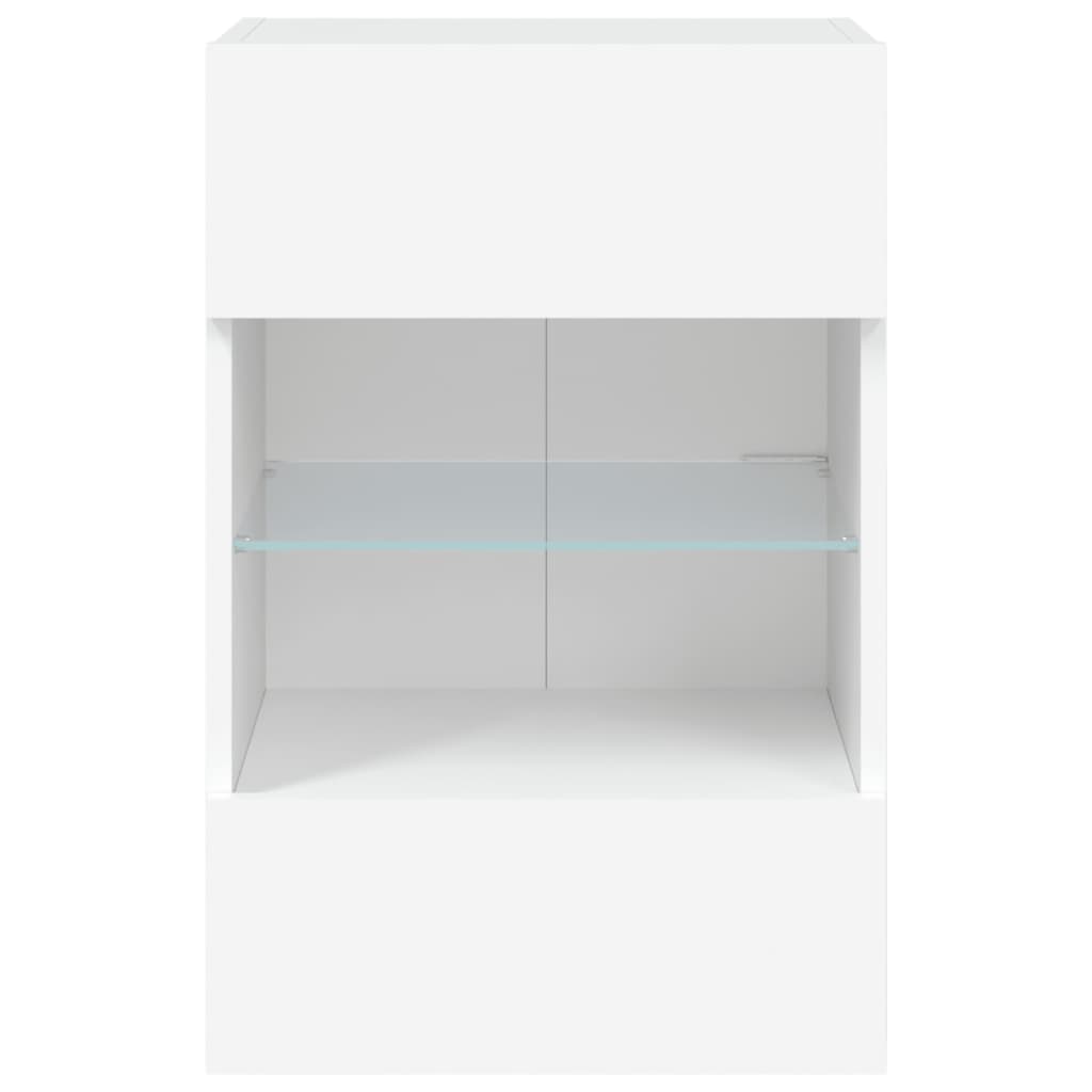 Comode TV de perete cu lumini LED, 2 buc., alb, 40x30x60,5 cm