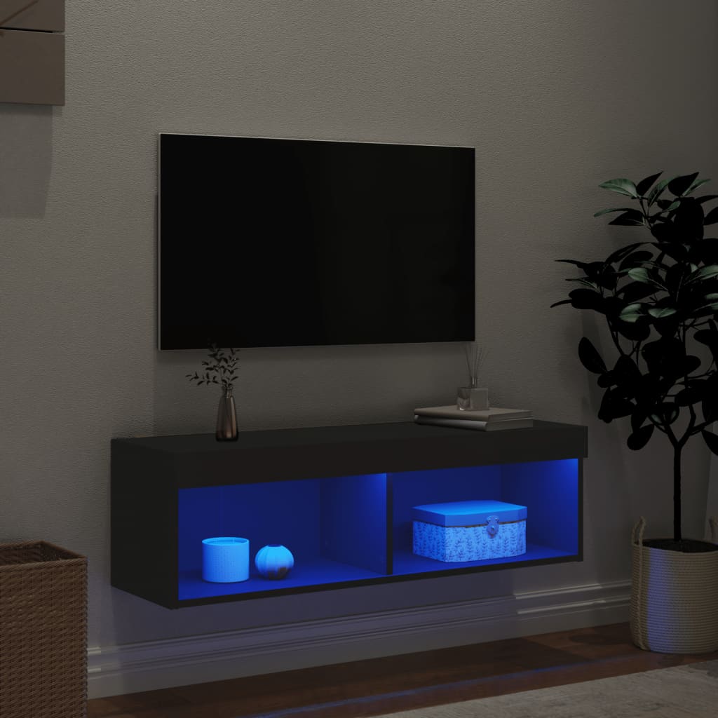 Comodă TV cu lumini LED, negru, 100x30x30 cm