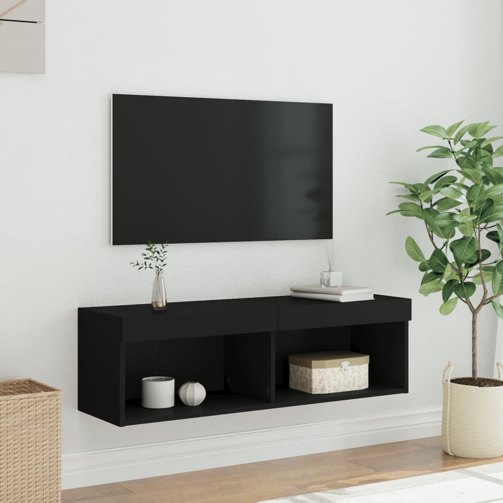 Comodă TV cu lumini LED, negru, 100x30x30 cm