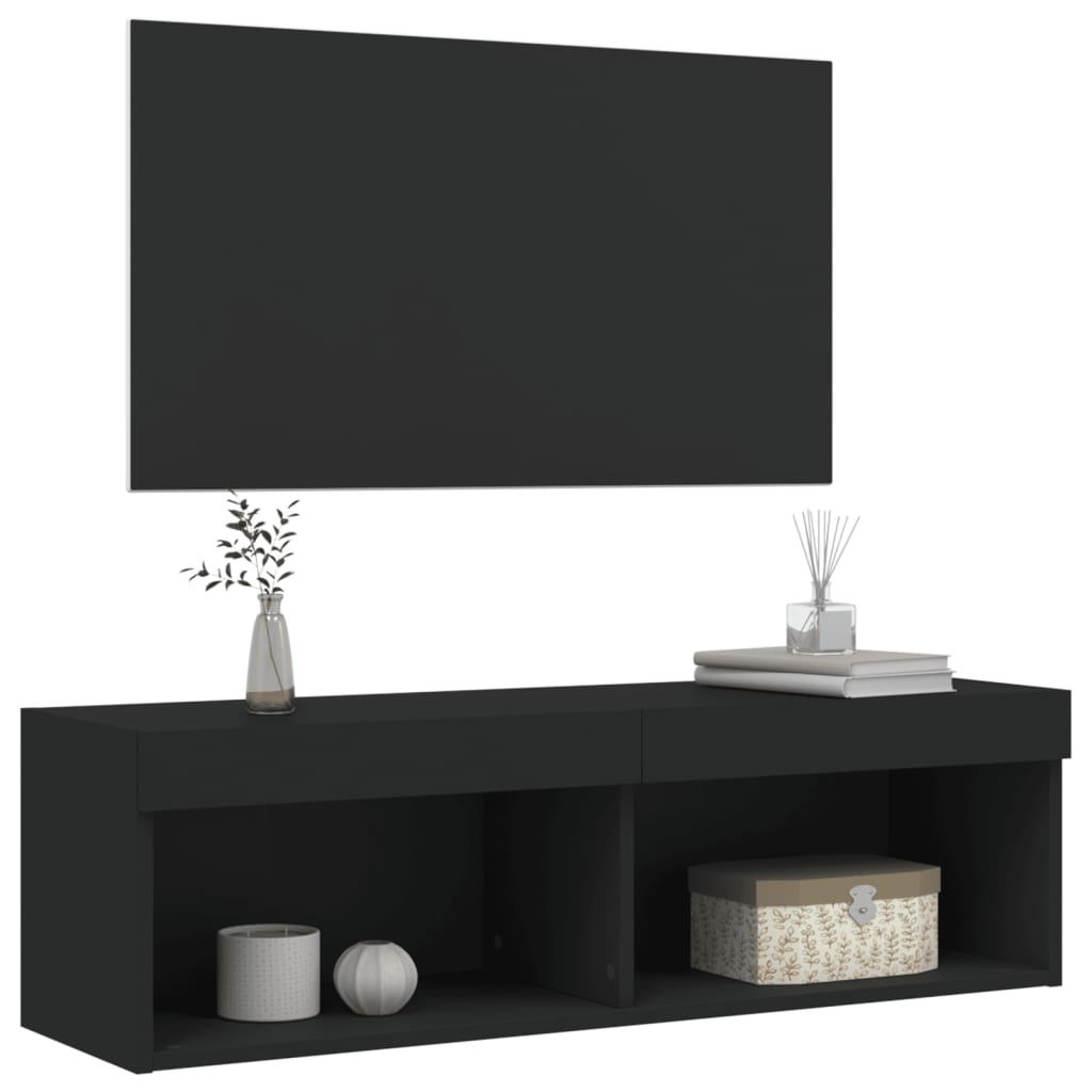 Comodă TV cu lumini LED, negru, 100x30x30 cm