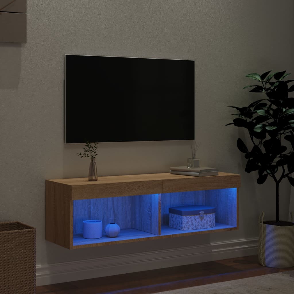 Comodă TV cu lumini LED, stejar sonoma, 100x30x30 cm