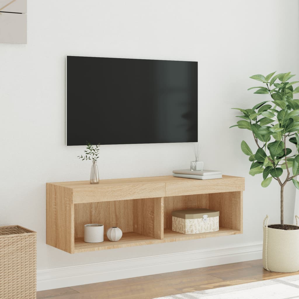 Comodă TV cu lumini LED, stejar sonoma, 100x30x30 cm