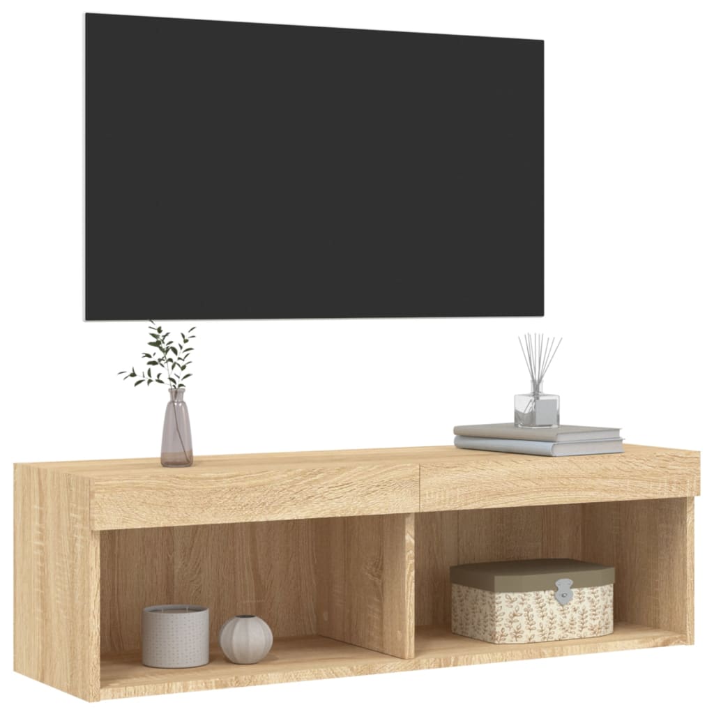 Comodă TV cu lumini LED, stejar sonoma, 100x30x30 cm