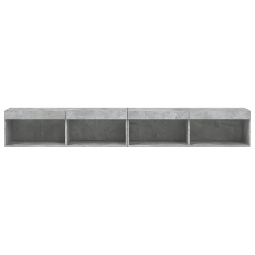 Comode TV cu lumini LED, 2 buc., gri beton, 100x30x30 cm