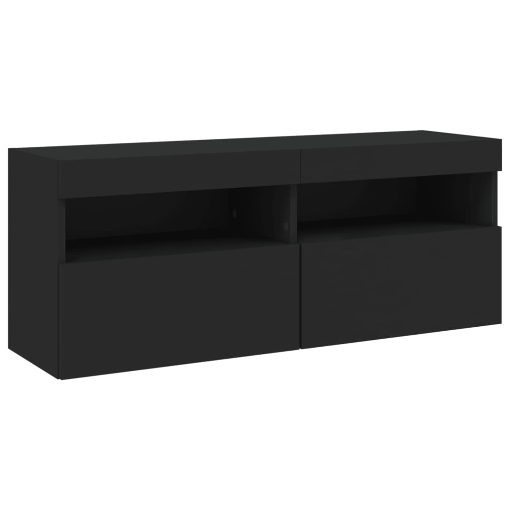 Comodă TV de perete cu lumini LED, negru, 100x30x40 cm