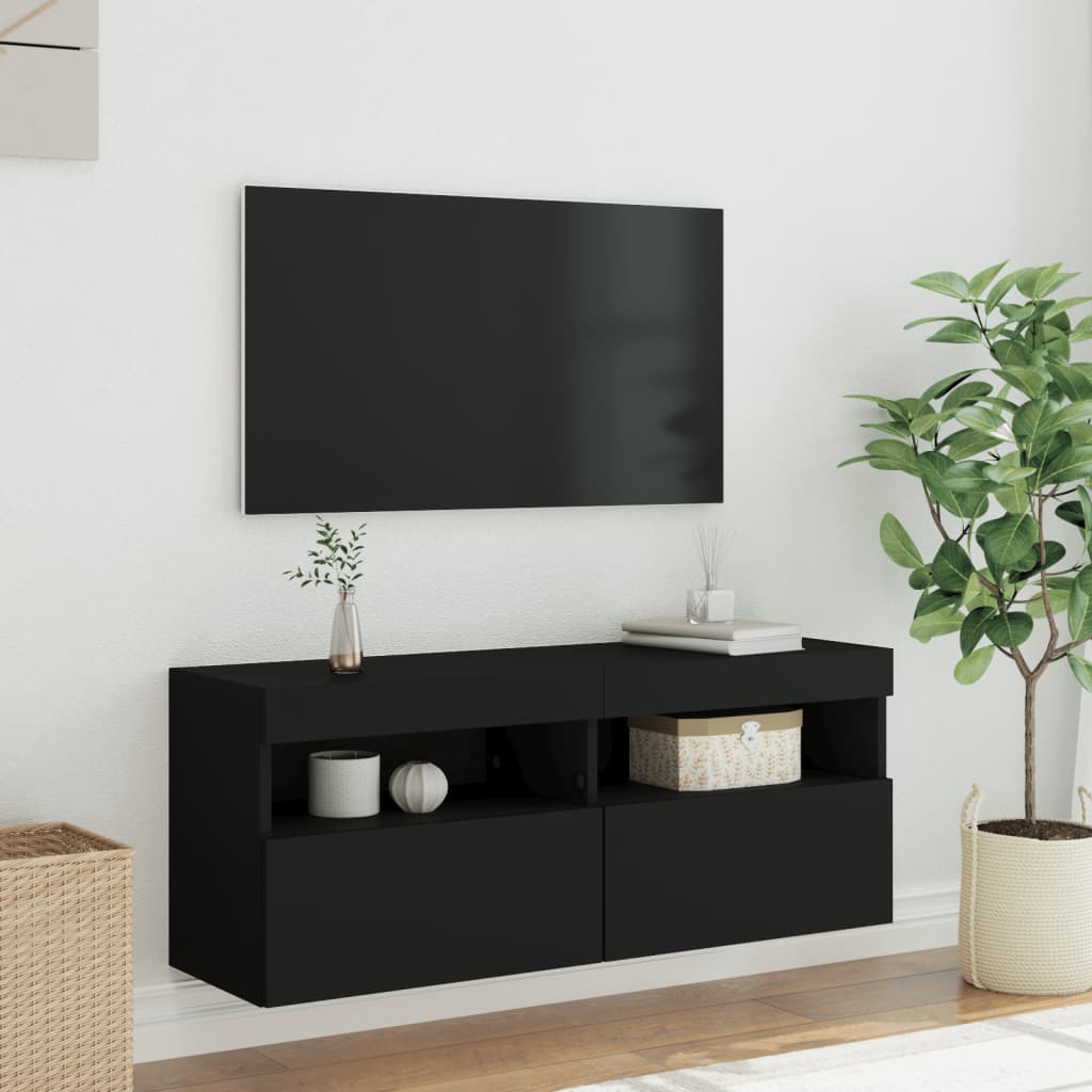 Comodă TV de perete cu lumini LED, negru, 100x30x40 cm