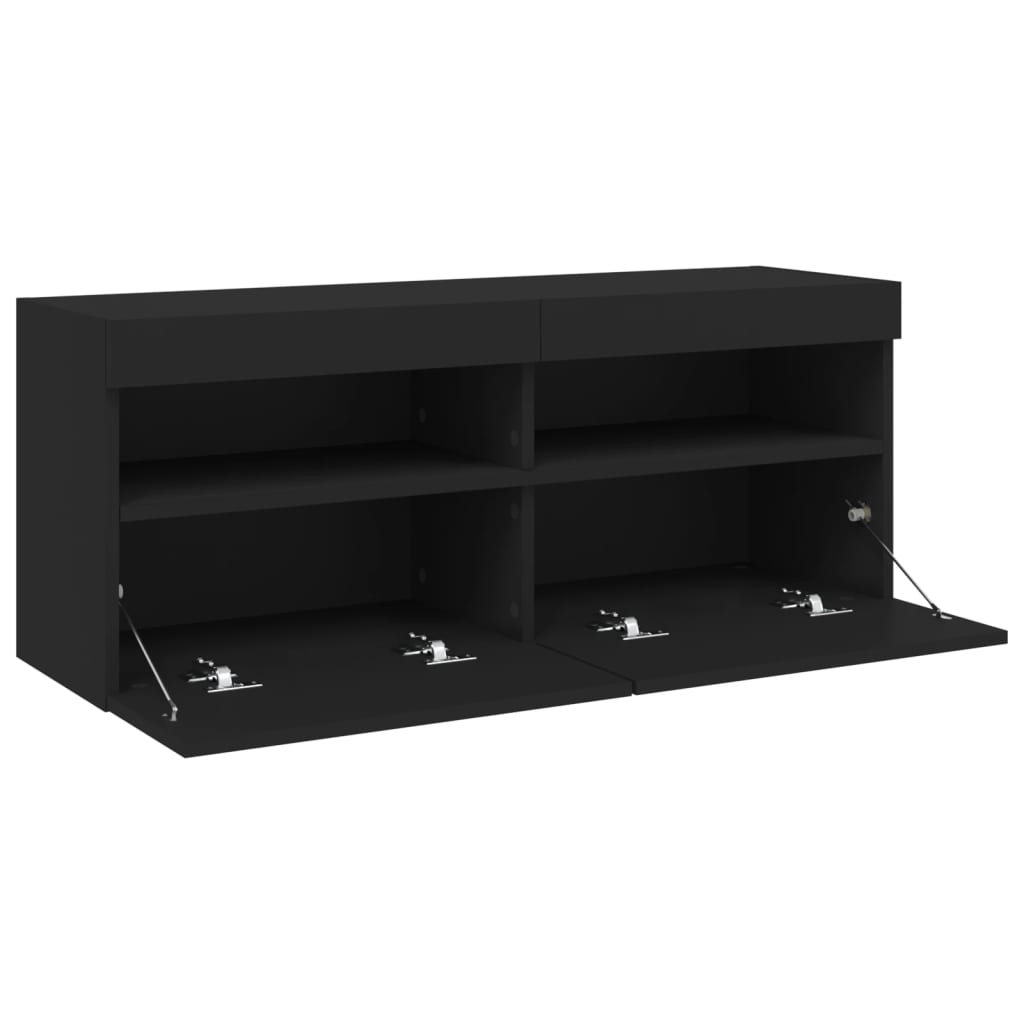 Comodă TV de perete cu lumini LED, negru, 100x30x40 cm