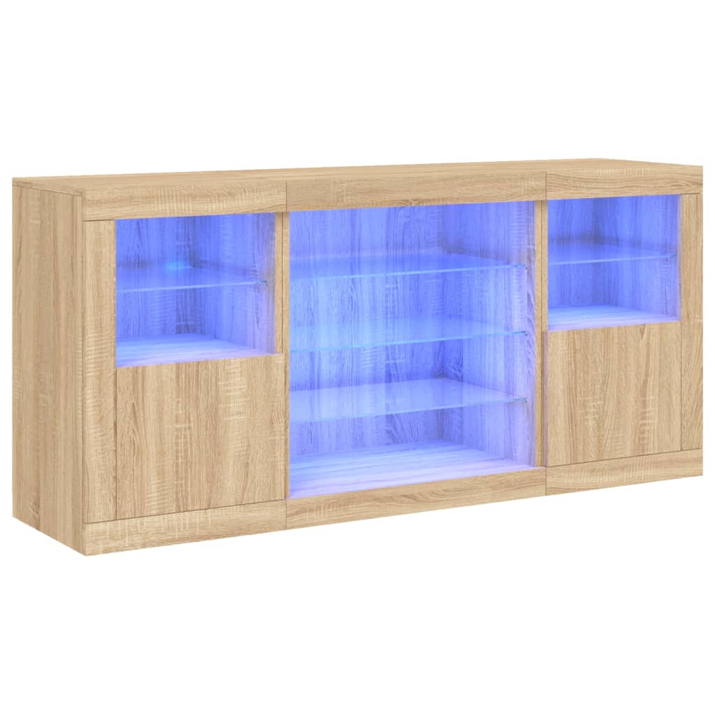 Servantă cu lumini LED, stejar sonoma, 142,5x37x67 cm