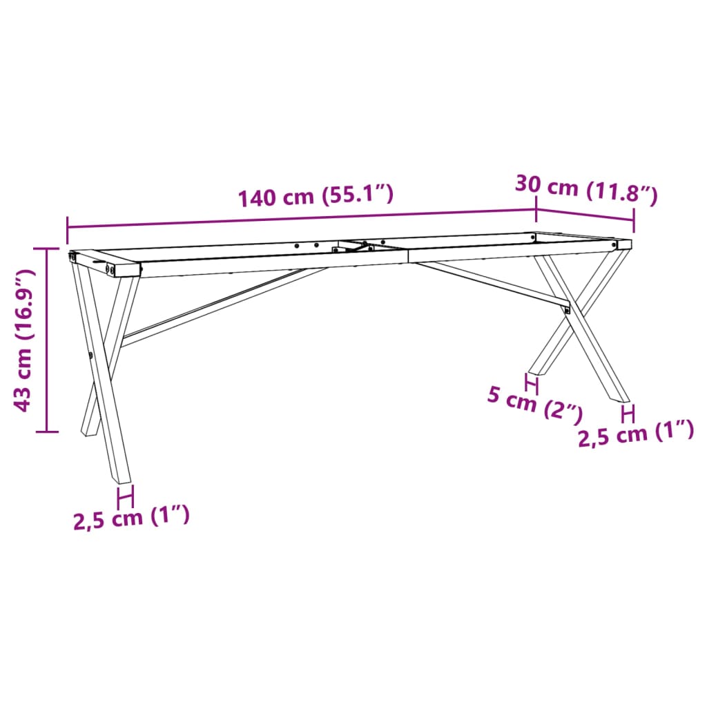 Picioare Măsuță de cafea X-Frame 140x30x43 cm Fontă