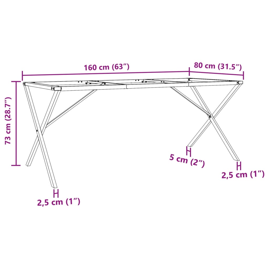 Picioare masă de sufragerie X-Frame 160x80x73 cm Fontă