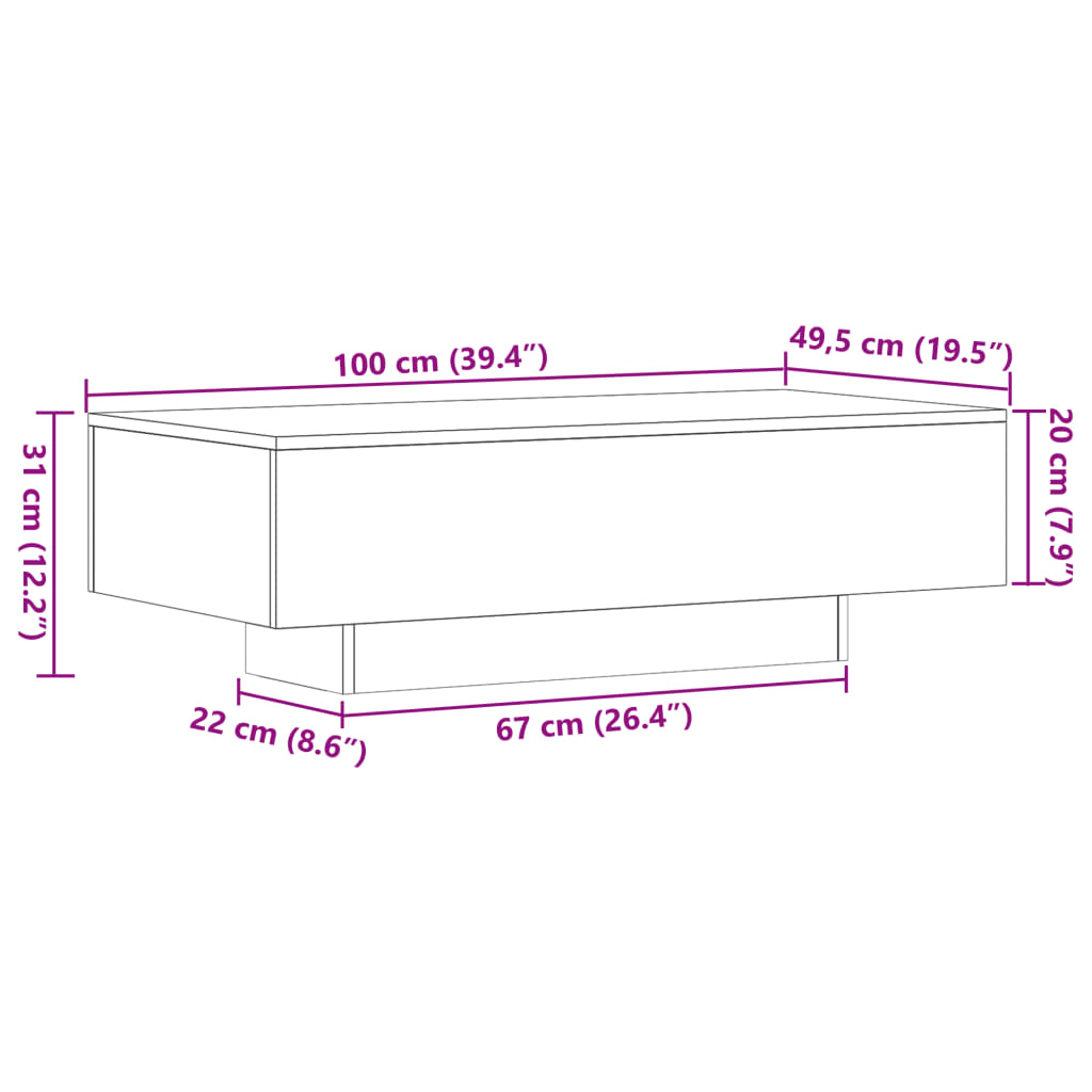 Măsuță de cafea, stejar sonoma, 100x49,5x31 cm, lemn prelucrat