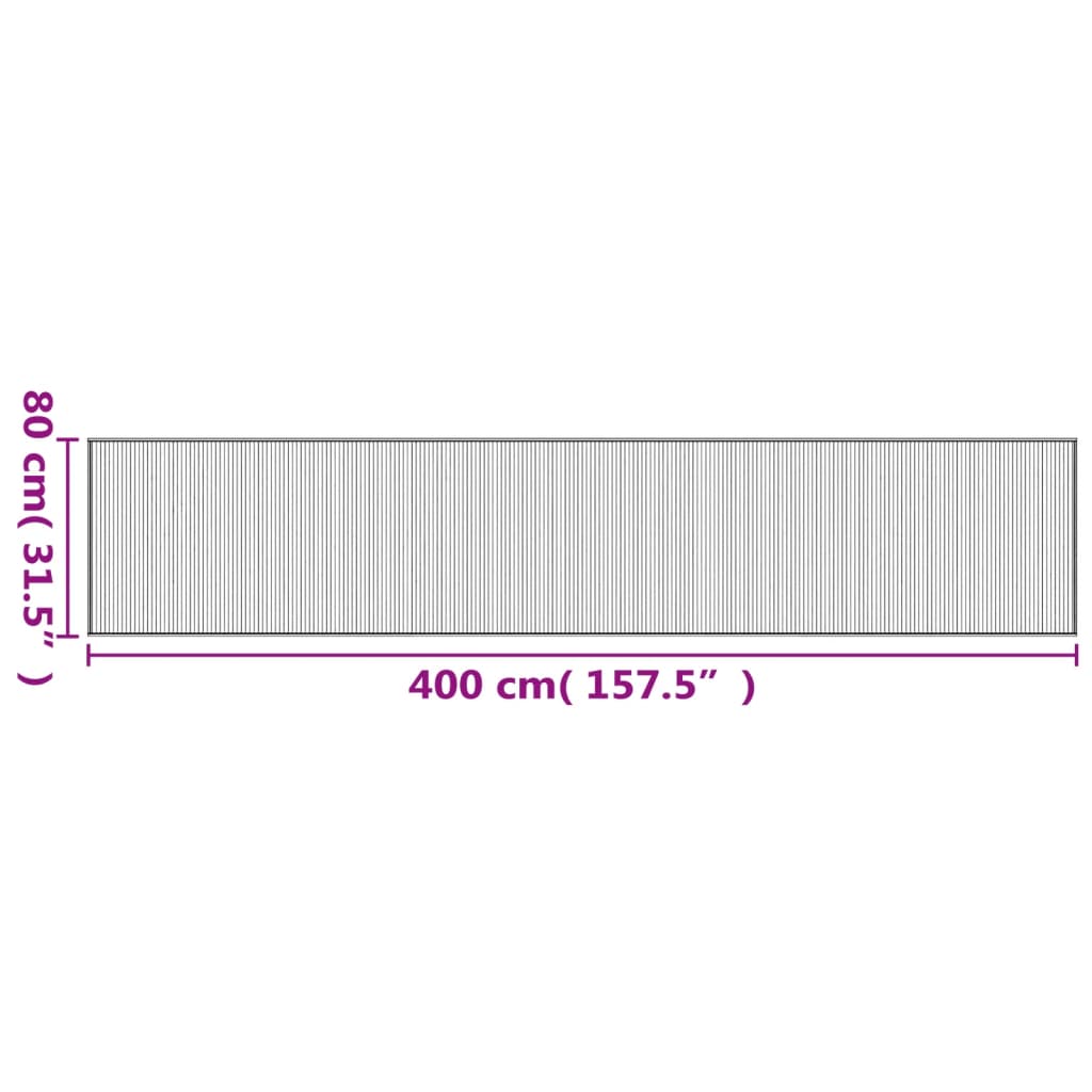 Covor dreptunghiular, negru, 80x400 cm, bambus