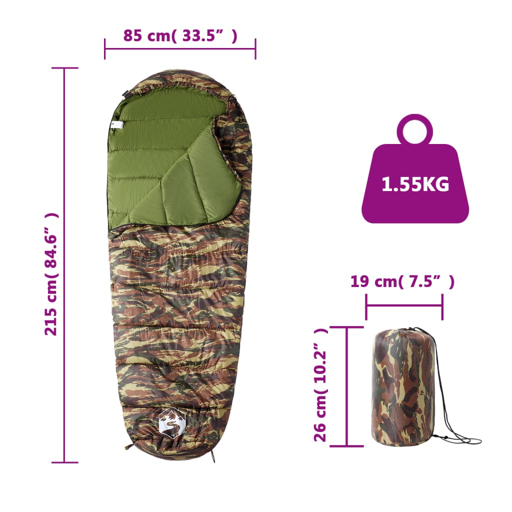 Sac de dormit tip mumie pentru adulți de camping, 3 anotimpuri