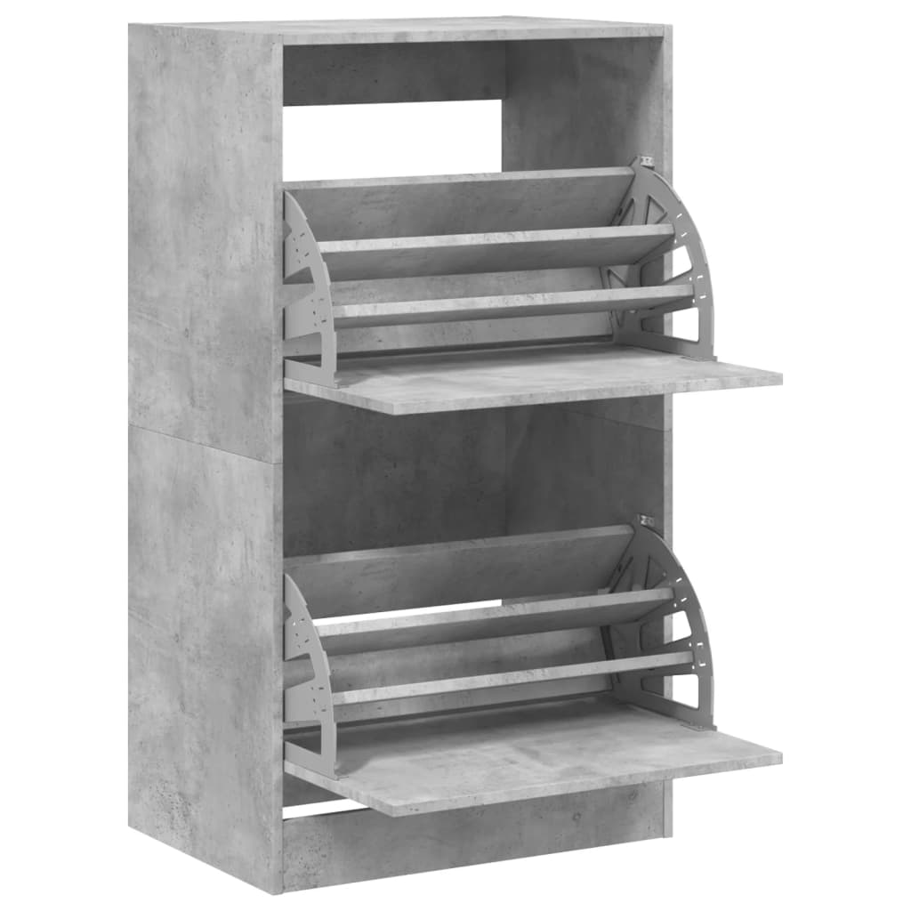 Dulap de pantofi 2 sertare rabatabile, gri beton, 60x42x108 cm