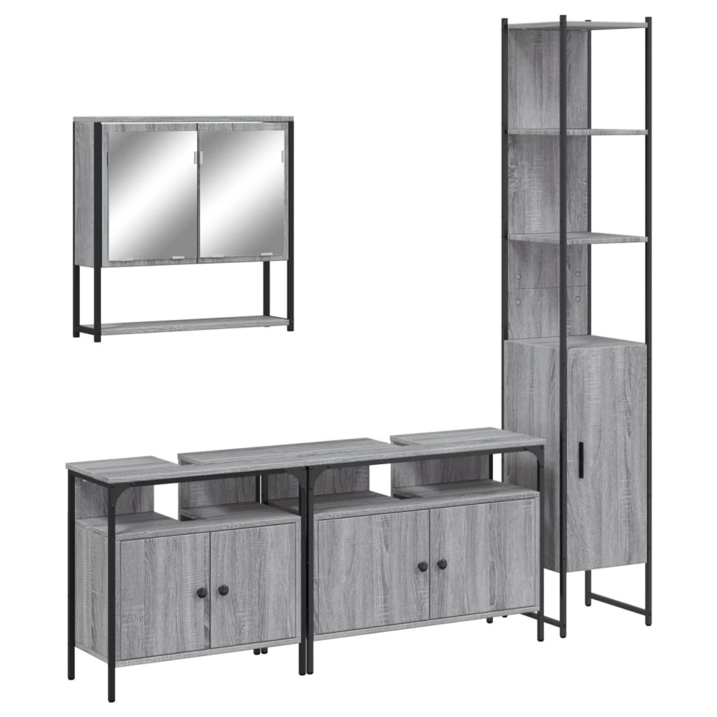 Set mobilier de baie, 4 piese, gri sonoma, lemn prelucrat