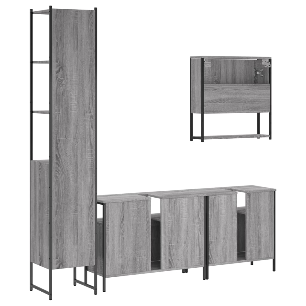 Set mobilier de baie, 4 piese, gri sonoma, lemn prelucrat