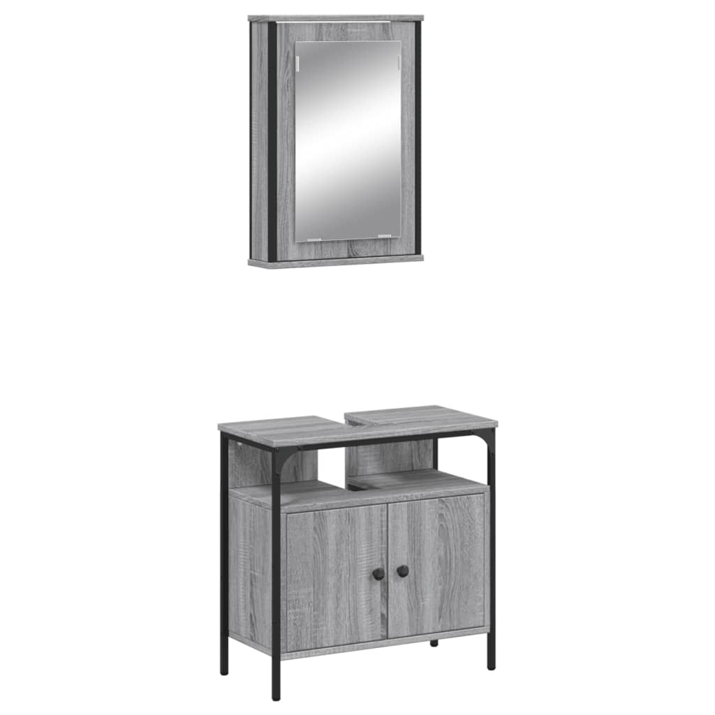 Set mobilier de baie, 2 piese, gri sonoma, lemn prelucrat